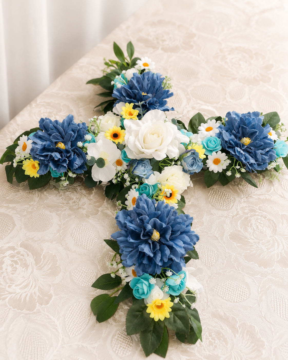 Croix Florale Céleste Bleu & Blanc